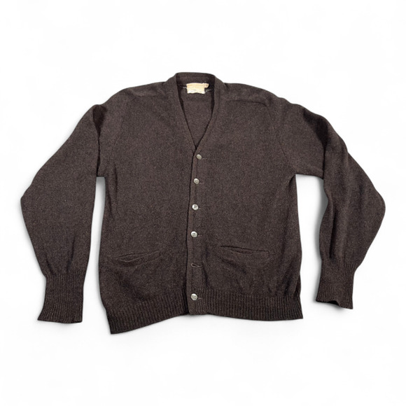 Vintage Heathmoor Sweater Adult SMALL Brown Shetland Wool Cardigan Preppy 60s - Picture 1 of 9